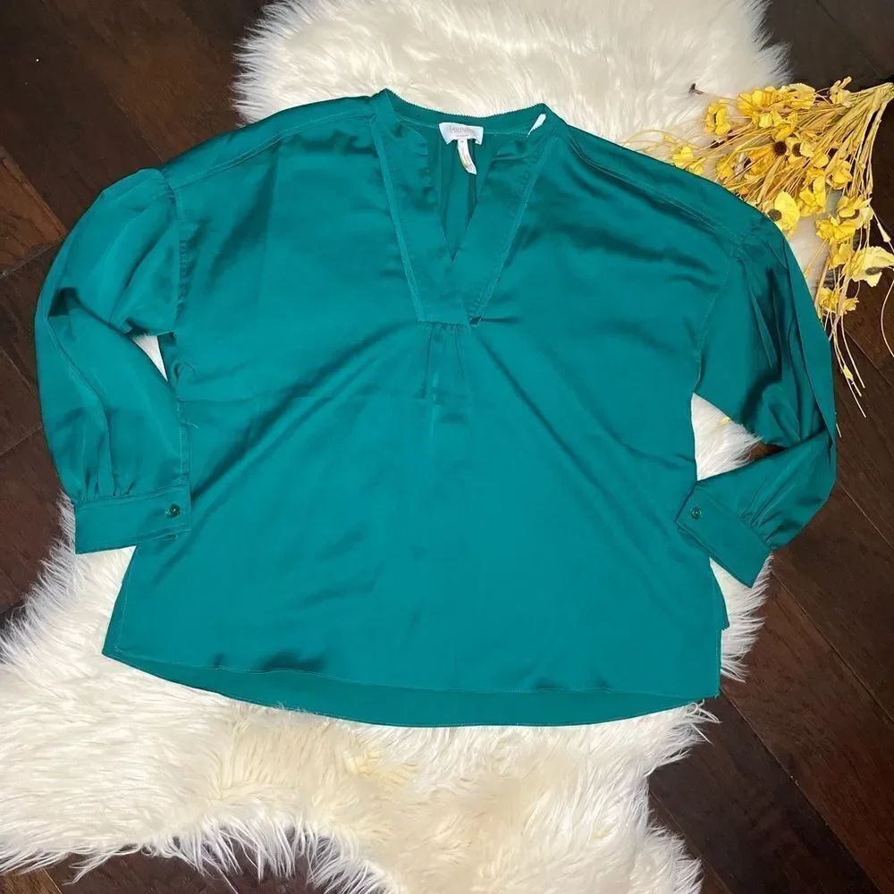 Laundry By Shelli Segal Aloe Vera green Long-sleeved blouse sz Medium